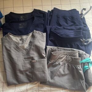 3 sets of large Figs Classic Navy and Gray Scrub Set